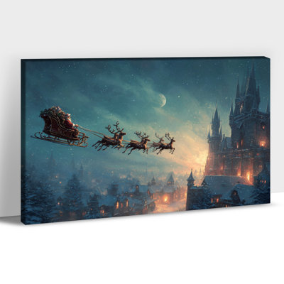 Art mural de Noël - décorations de père Noël, impressions de Noël rétro + art mural sur toile paysage d'hiver + pour salon et chambre à coucher + peinture de Noël + toile tendue avec cadre, 12 po x 16 po
