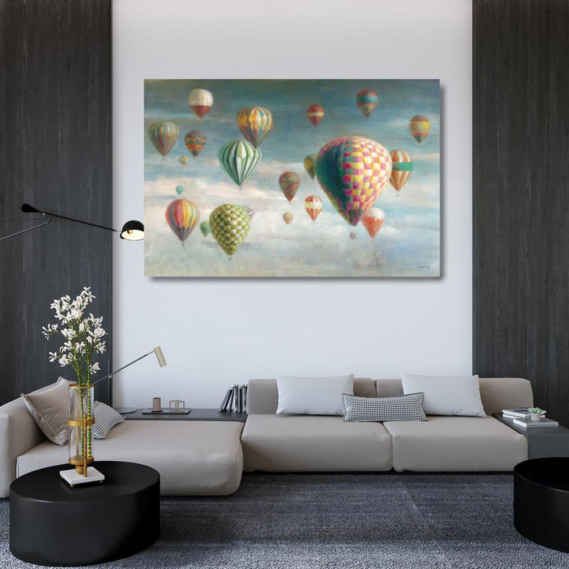 «Red Barrel Studio® Nai, Danhui Gallery», art sur toile tendue: montgolfières avec culture rose, H 33 po x l 48 po