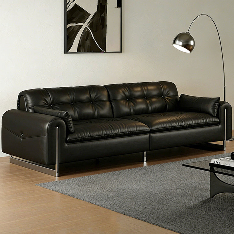 Canapé modulaire noir en similicuir, H 32,28 po x l 110,24 po x P 41,34 po