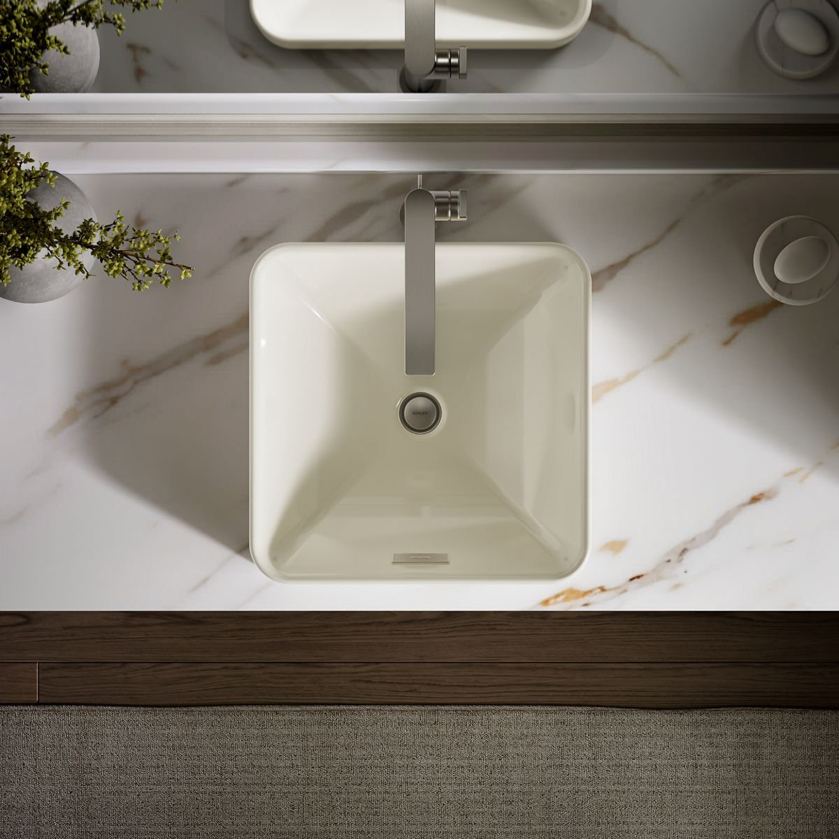 Vox Square Vessel Bathroom Sink, Biscuit