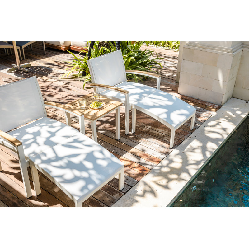 Tribeca Aluminum Teak Sling Stacking Lounge Chair, White/Brown