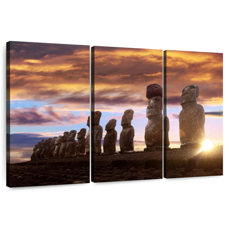 Lilie Sun Rising Over Moai Statues, 36" H x 57" W