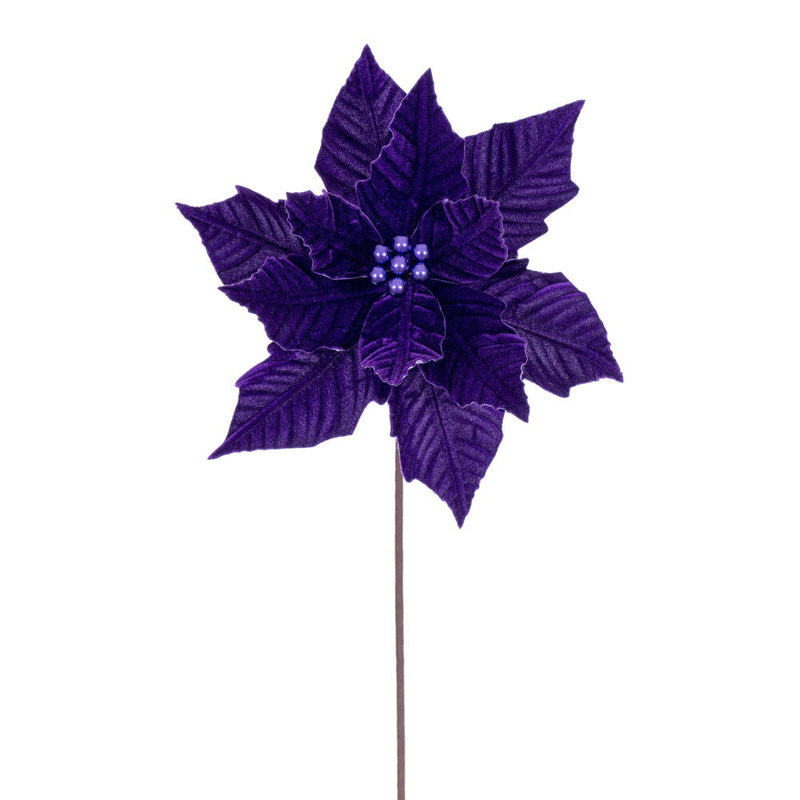 Vickerman 12" x 20" Velvet Razor Poinsettia Stem. It includes four pieces per bag., Purple