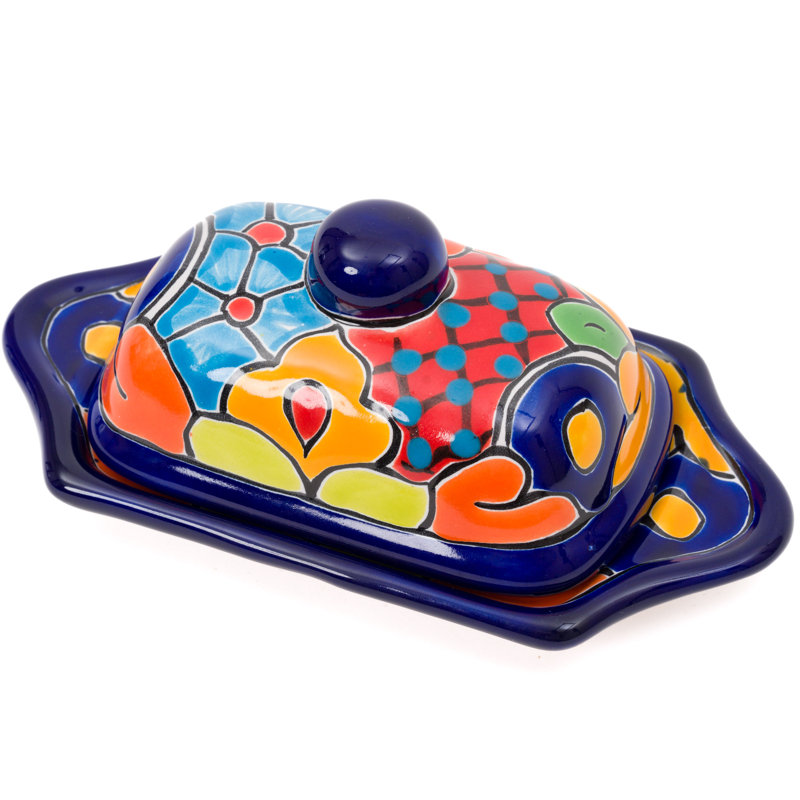 Bungalow Rose Mikiah Ceramic Handmade Mexican Talavera Butter Serving Dish