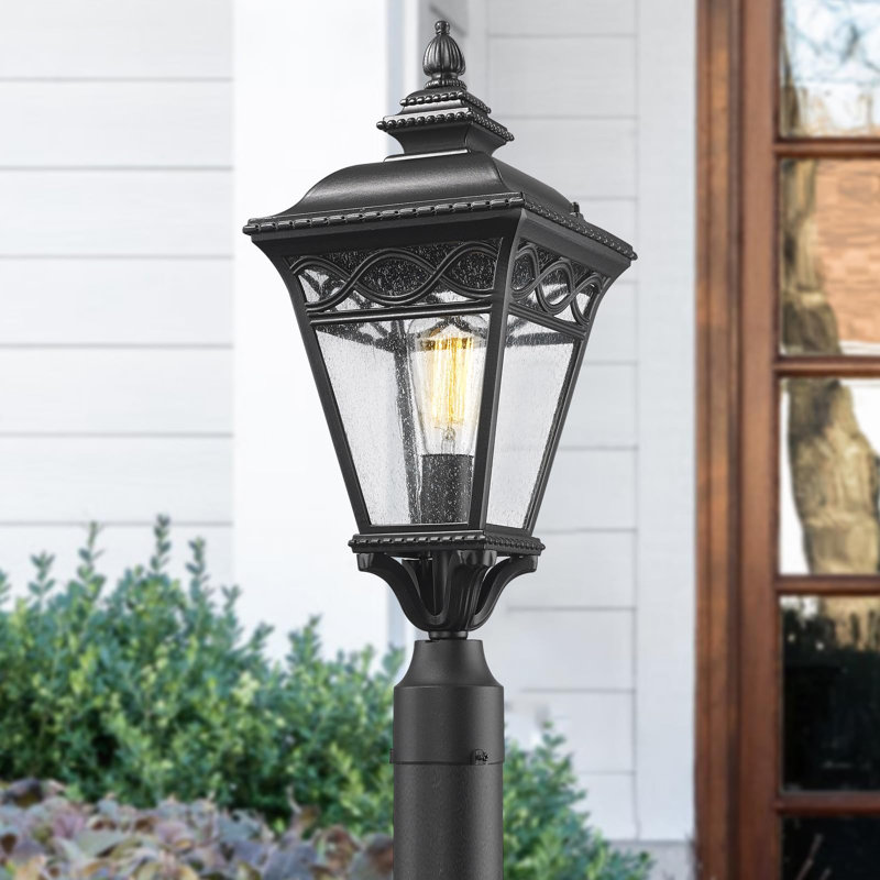 Lampadaire d'extérieur de 22 pouces avec verre ensemencé, homologué ETL, noir mat - base d'ampoule et de pilier non incluse