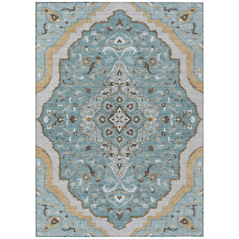Machine Washable Indoor/Outdoor Chantille ACN2715 Global Rug, Teal, 10' x 14'