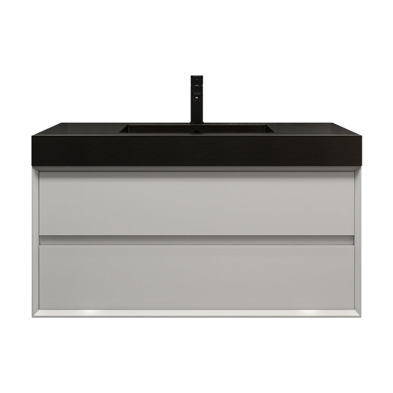 Golitz 42'' Single Bathroom Vanity with Stainless Steel Top, Glossy White