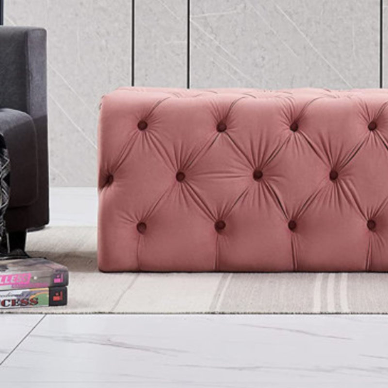 140CM Velvet Tufted Rectangle Cocktail Ottoman, Pink