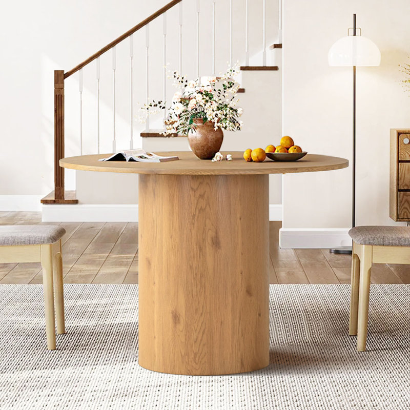 41.5"  Round Wood Barrel Base Dining Table, Natural