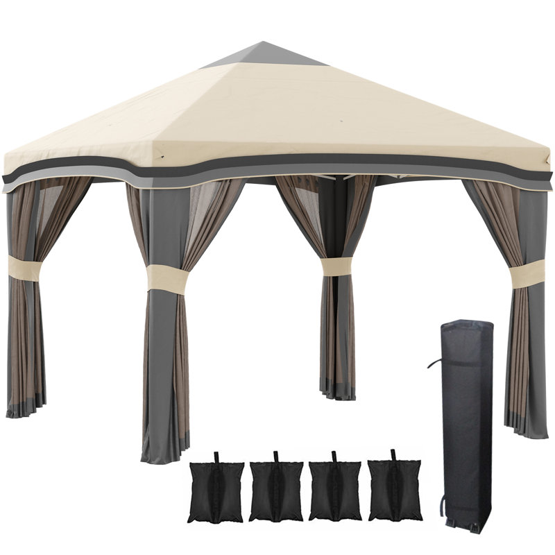 Tente à auvent escamotable avec filet Outsunny, Beige
