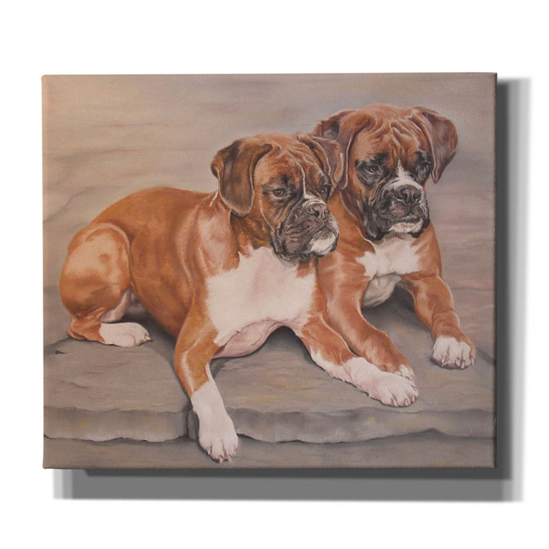 «Two Boxer Dogs» par Janet Pidoux, H 26 po x l 30 po x P 1,5 po