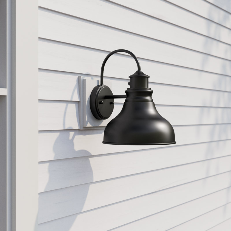 Flavin 17 in. H 1-Light Oil Burnished Bronze and Light Gold Dusk to Dawn Sensor Farmhouse Outdoor Wall Sconce, Durable Steel Shade, Dark Sky Compliant, Exterior Porch Patio Front Door or Garage