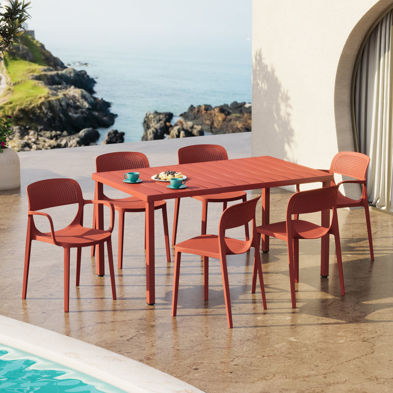 6-Person Outdoor Rectangular Dining Set, Red