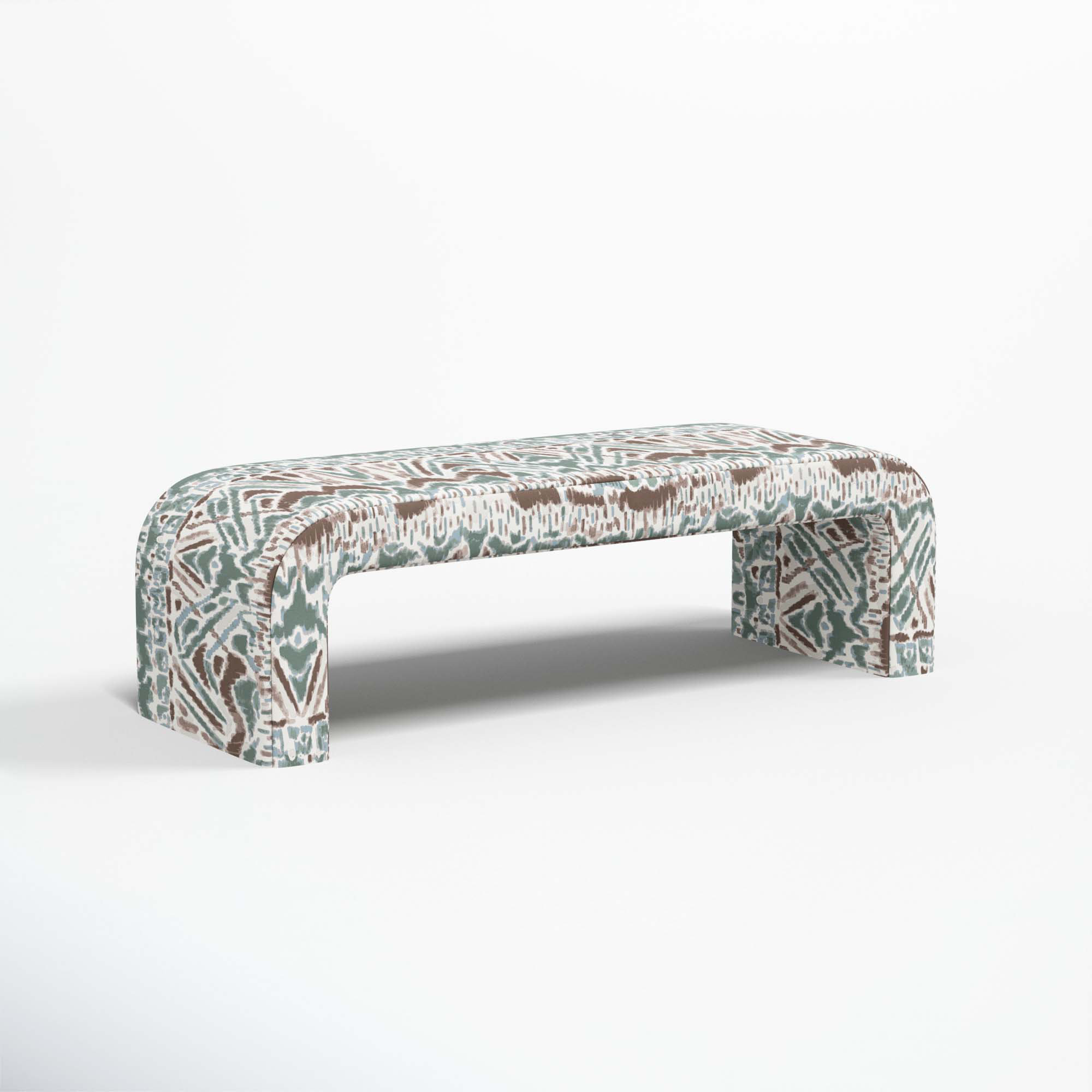 Barley Upholstered Bench, Kara Ikat Blue Mist