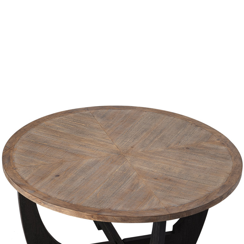 Rustic Round Coffee Table with Distressed Wood Finish and Crisscross Base
