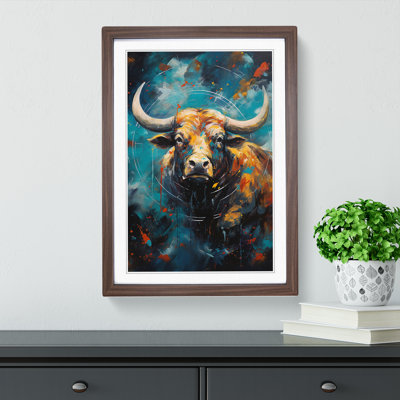 Taurus Zodiac Action Painting No.2 - Single Picture Frame Print on Wood