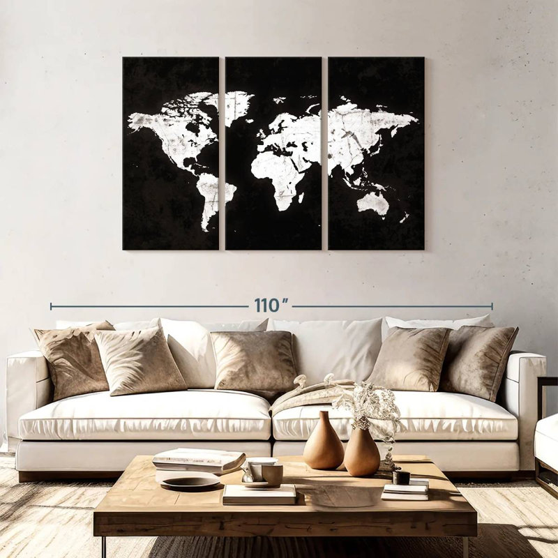 Carte du monde Aliaz White Contrast, H 48 po x l 74 po