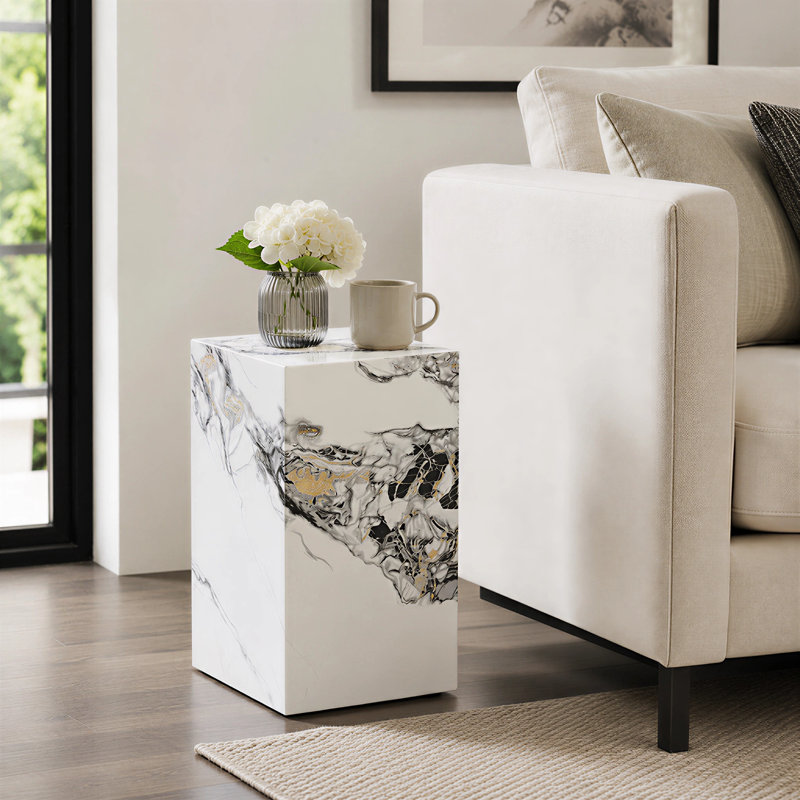 Table de bout compacte 20 po, Blanc, H 19,69 po x l 11,81 po x P 11,81 po