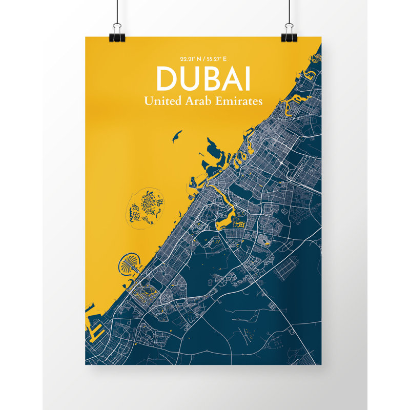 « dubaï city map », reproduction d’impression sur affiche, H 17 po x l 11 po