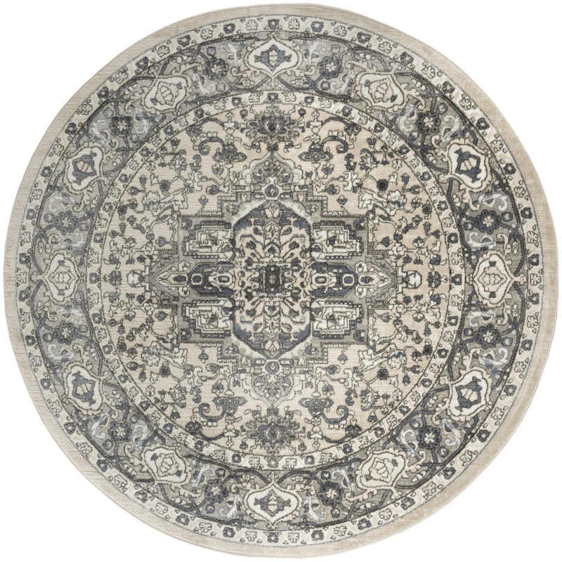 Tapis oriental en polypropylène / polyester tissé à la machine Sherlyn, Rond 8 pi