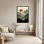 Art mural rétro sur toile de montagnes avec soleil orange et pins-800124809