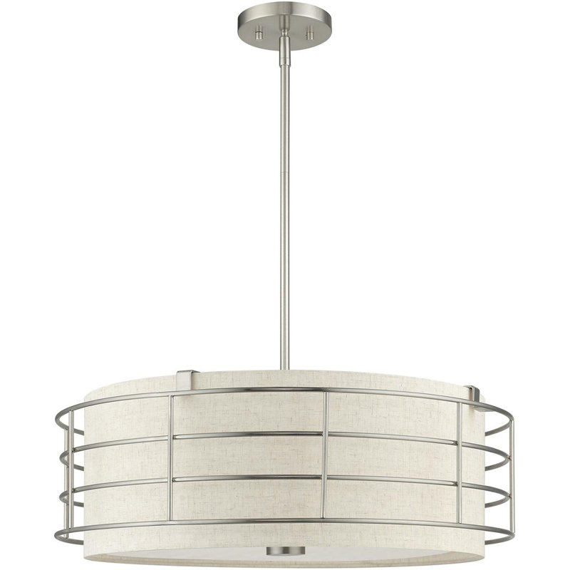 Lustre tambour, H 11 po x l 28 po x P 28 po, 5, Nickel brossé