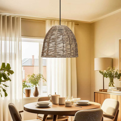 Lustre réglable élégant, structure en métal, finition naturelle | Plaque de base de 12,2 po x H 10,2 po, réglable en hauteur de 12,6 à 31,5 po | 1 x douille E27 (40 W maximum) | Parfait pour le salon, la salle à manger et les entrées, conception élégante
