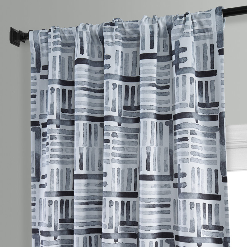 Modern Geometric Printed Room Darkening Curtains for Bedroom Singe Panel Drape, Hashtag Basic Black, 50" W x 108" L