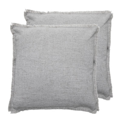Edge Grey Fringe Throw Pillow with Linen-Blend Cover and Insert, Set of 2.