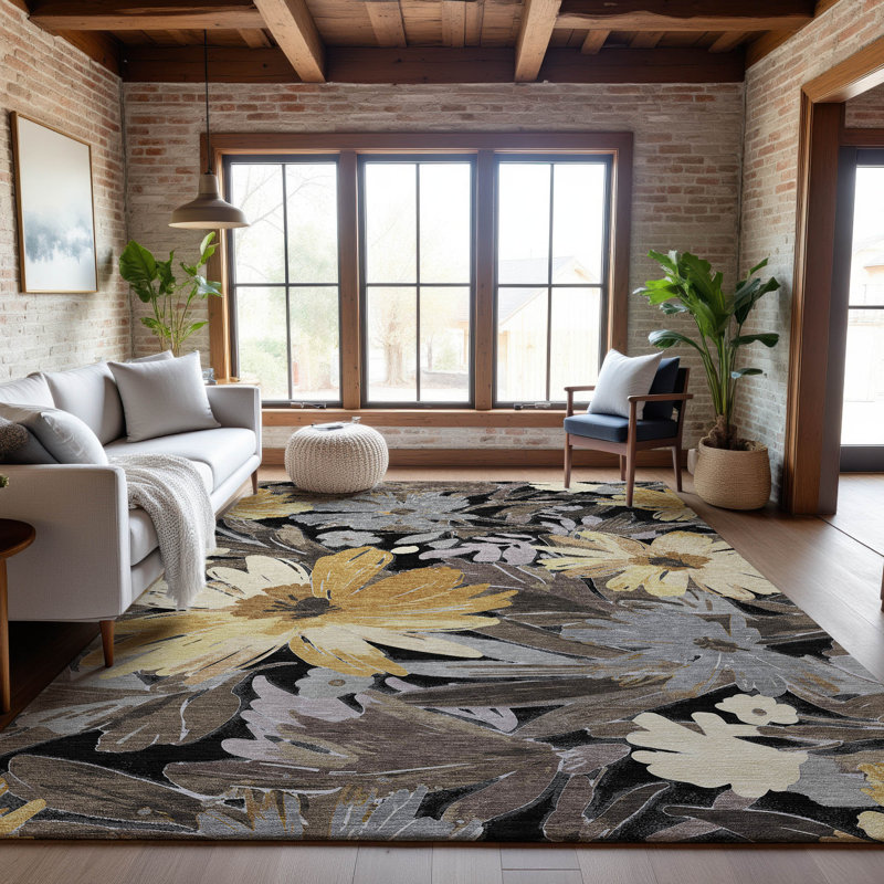 Premium Machine Washable Elize AMF1481 Floral Rug, Rectangle 10' x 14'