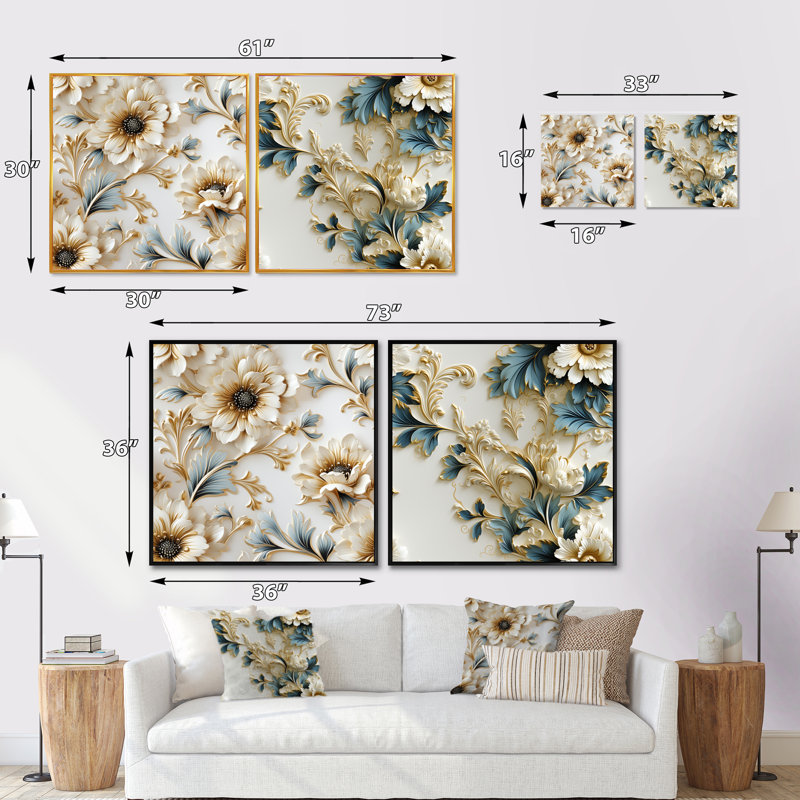 Ensemble de 2 collages ornementaux rétro style victorien III - Abstract Botanicals Square, Cadre flottant noir