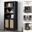 Bibliothèque en rotin d'inspiration bohémienne avec armoire de rangement et tablettes réglables-102716425-122534210