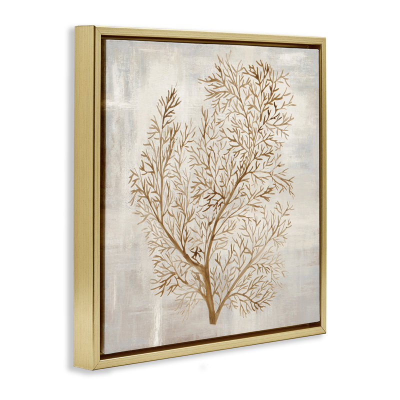 Cadre flottant botanique beige Tides, design par Hannah Dawson, H 18 po x l 18 po, Cadre flottant métallique doré