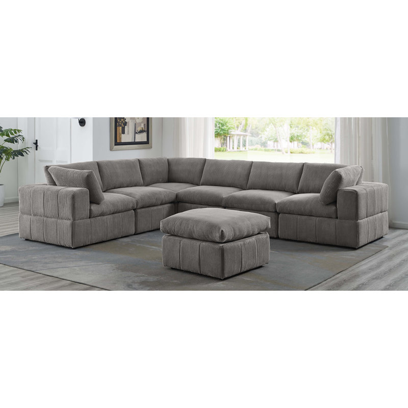 Aneea Reversible Modular Corner Sectional with Ottoman, Ginger, 33" H x 132" W x 104" D