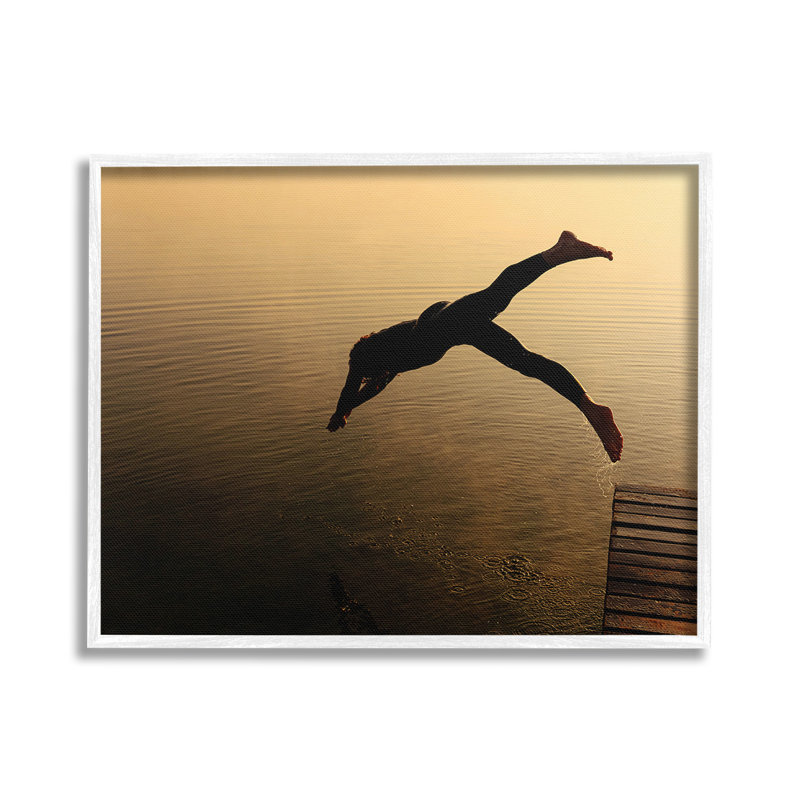 «Diving Off Dock Silhouette», art de la giclée encadrée par Lil 'Rue, Giclée encadrée blanc bord de mer, H 16 po x l 20 po