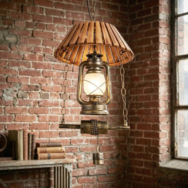 Luminaire suspendu de style campagnard à une lumière avec lanternes en kérosène