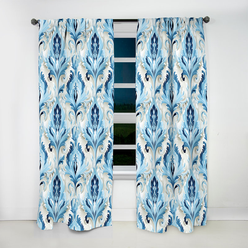 Ikat Breeze I bleu et blanc - Rideau Ikat - Rideau obscurcissant Ikat - 1 panneaux, L 52 po x L 84 po