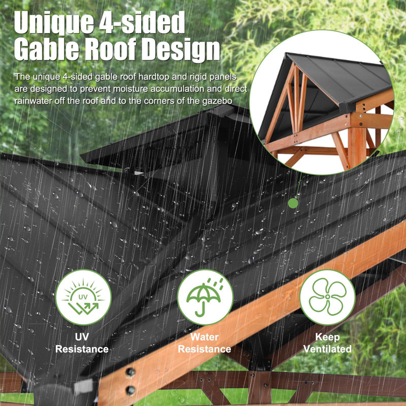 12' x 12' Cedar Wood Gazebo with Metal Roof