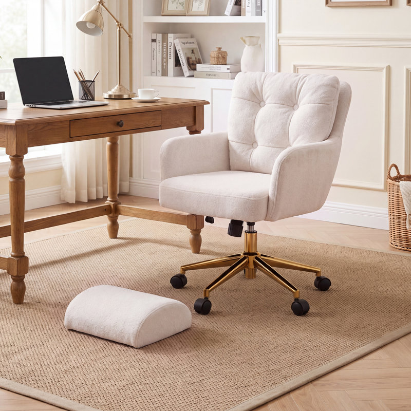 Fauteuil de bureau rembourré avec repose-pieds, Beige