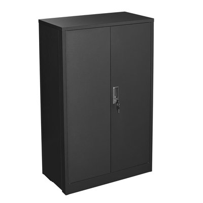 Black Metal Folding Storage Cabinet with Lock & Adjustable Shelf