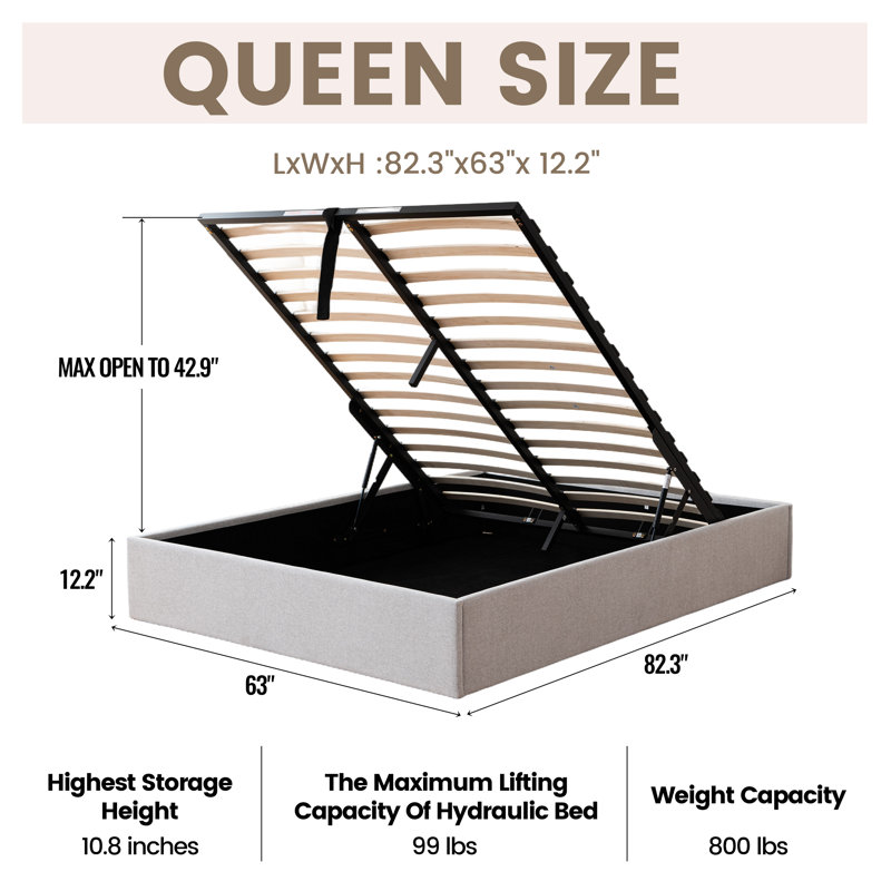 Braud Upholstered Hydraulic Lift Up Storage Bed Without Headboard
