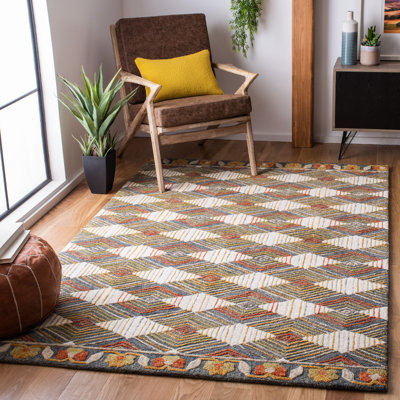 Tapis bleu / ivoire en laine touffeté à la main Garbutt