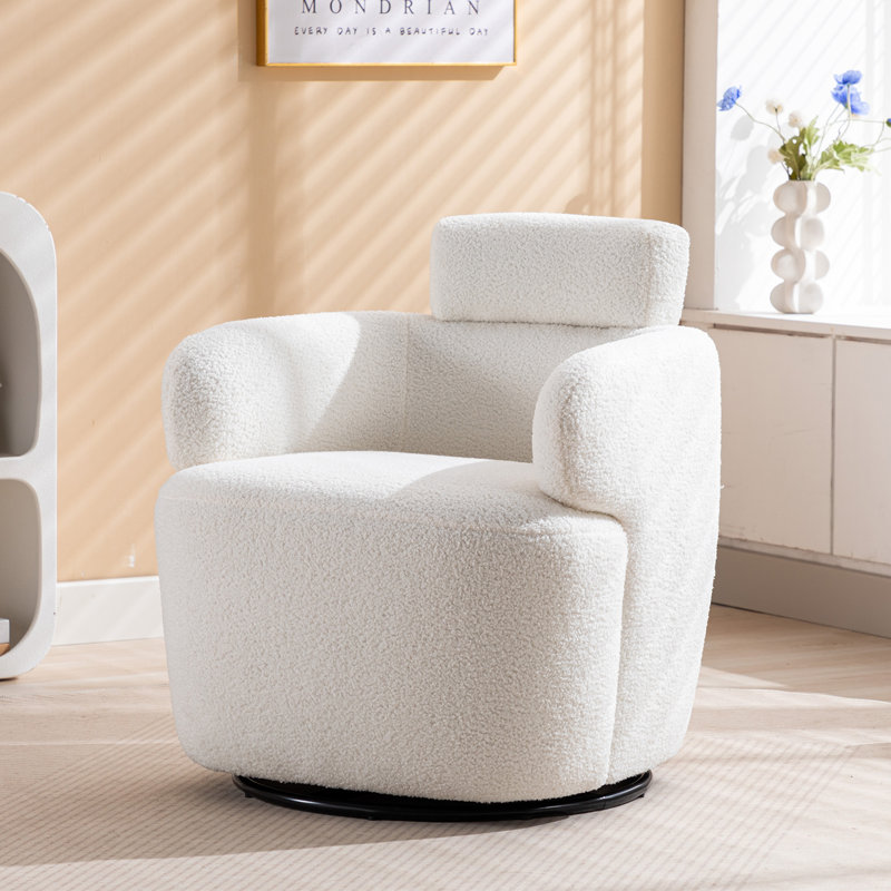 Adrein 24.2'' Wide Wool Swivel Barrel Accent Chair, Beige Wool