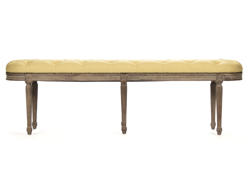 Michel 62" Yellow Linen Upholstered Bench with Limed Grey Oak Frame