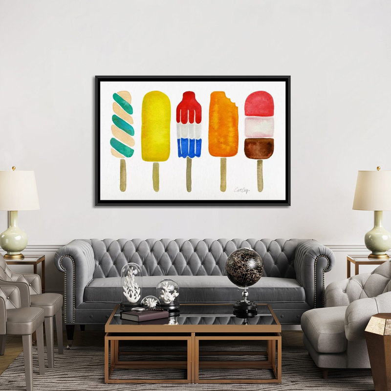 «Popsicles» de Davian, impression sur toile tendue, H 40 po x l 60 po x P 1,5 po, Toile avec cadre noir, Pas de tapis
