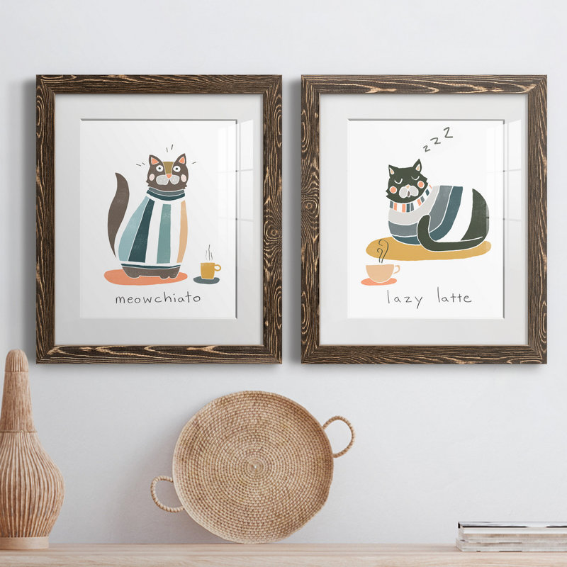 «Coffee Cats», reproduction encadrée - Prêt à accrocher, H 24 po x l 36 po x P 1,5 po, Cadre en papier gris