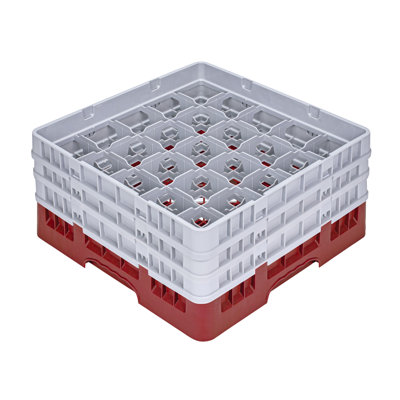  Support en verre Clean Tek Professional pour 25 compartiments, 1 support robuste et durable, avec 1 rallonge pleine et 2 rallonges, support en verre rouge pour les restaurants
