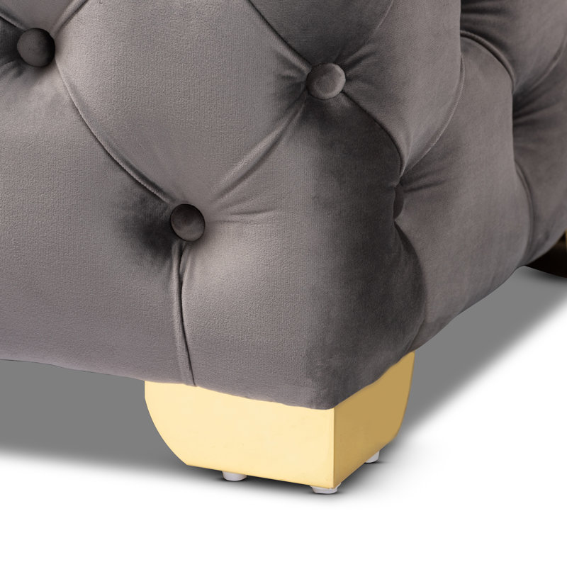 121.92cm Wide Velvet Tufted Rectangle Solid Colour Standard Ottoman, Grey