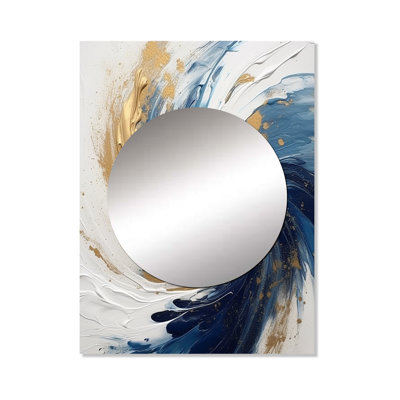 Fiarmont Dark Blue and Gold Spiral IV - Abstract Spirals Mirror, Blue Decorative Wall Mirror, Printed Metal Art