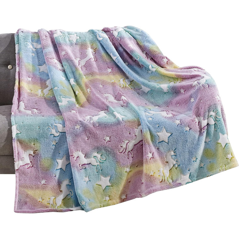 Plain Weave / Muslin Throw Blanket, Glow Unicorn